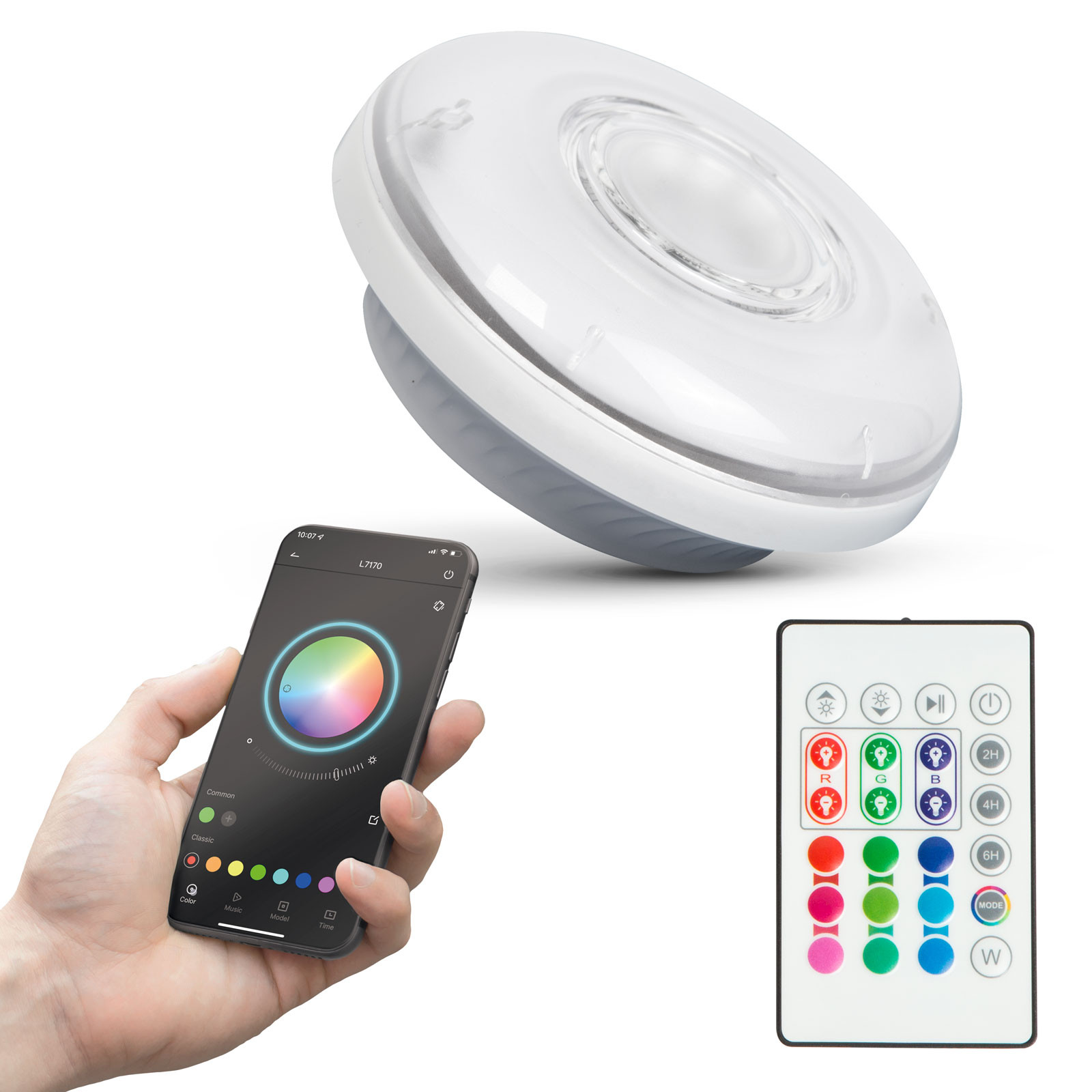 Pametna bluetooth RGB LED lučka za bazen 15 RGB LED 3 x AA z daljincem