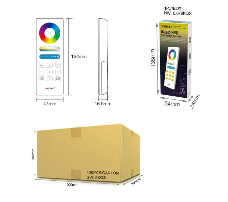 Daljinski upravljalnik RGB+CCT RF s stenskim nosilcem FUT088