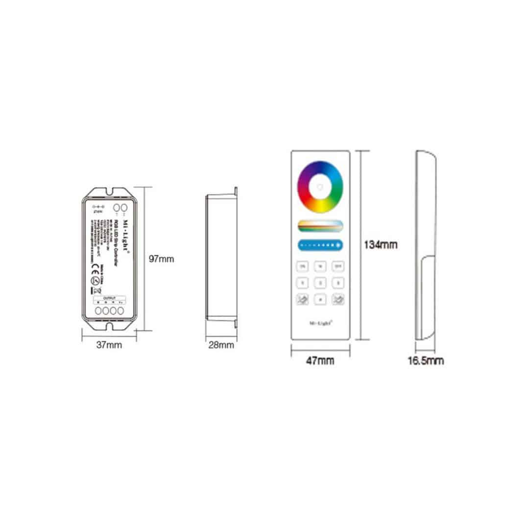 RGB radijski 2,4 GHz LED kontroler z daljinskim upravljalnikom na dotik in stenskim nosilcem 12/24V
