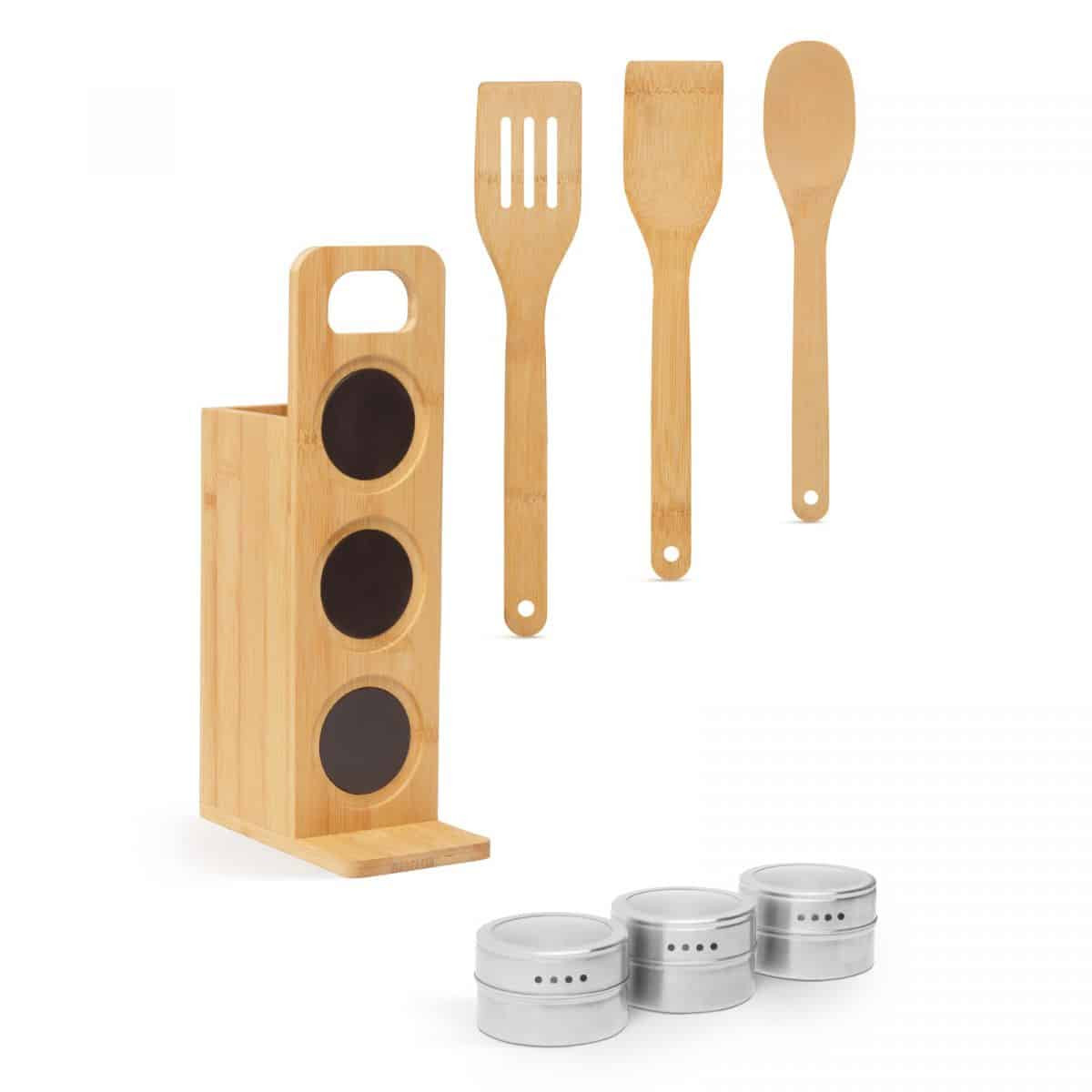 Magnetno stojalo za začimbe + kuhinjski set iz bambusa 7 delni 80 x 135 x 275 mm