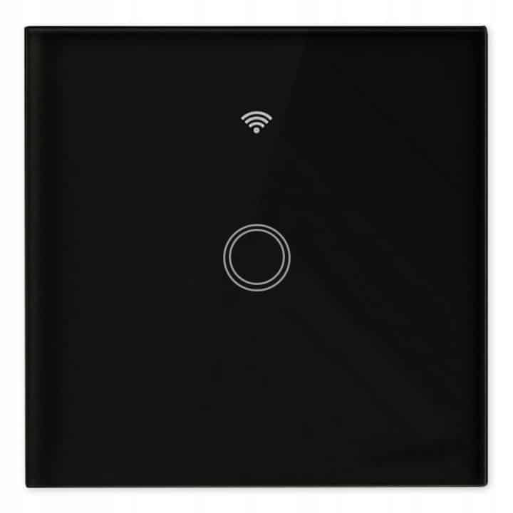 Stekleno stikalo na dotik enojno Wi-Fi Tuya črno z LED indikatorjem