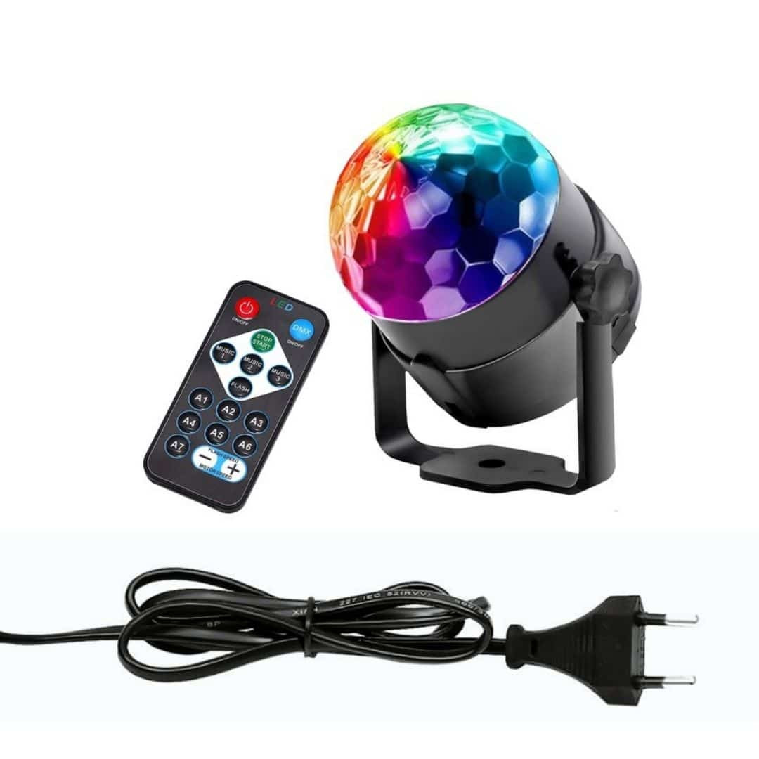 LED disko RGB svetilka s senzorjem zvoka in daljinskim upravljalnikom 3x1W