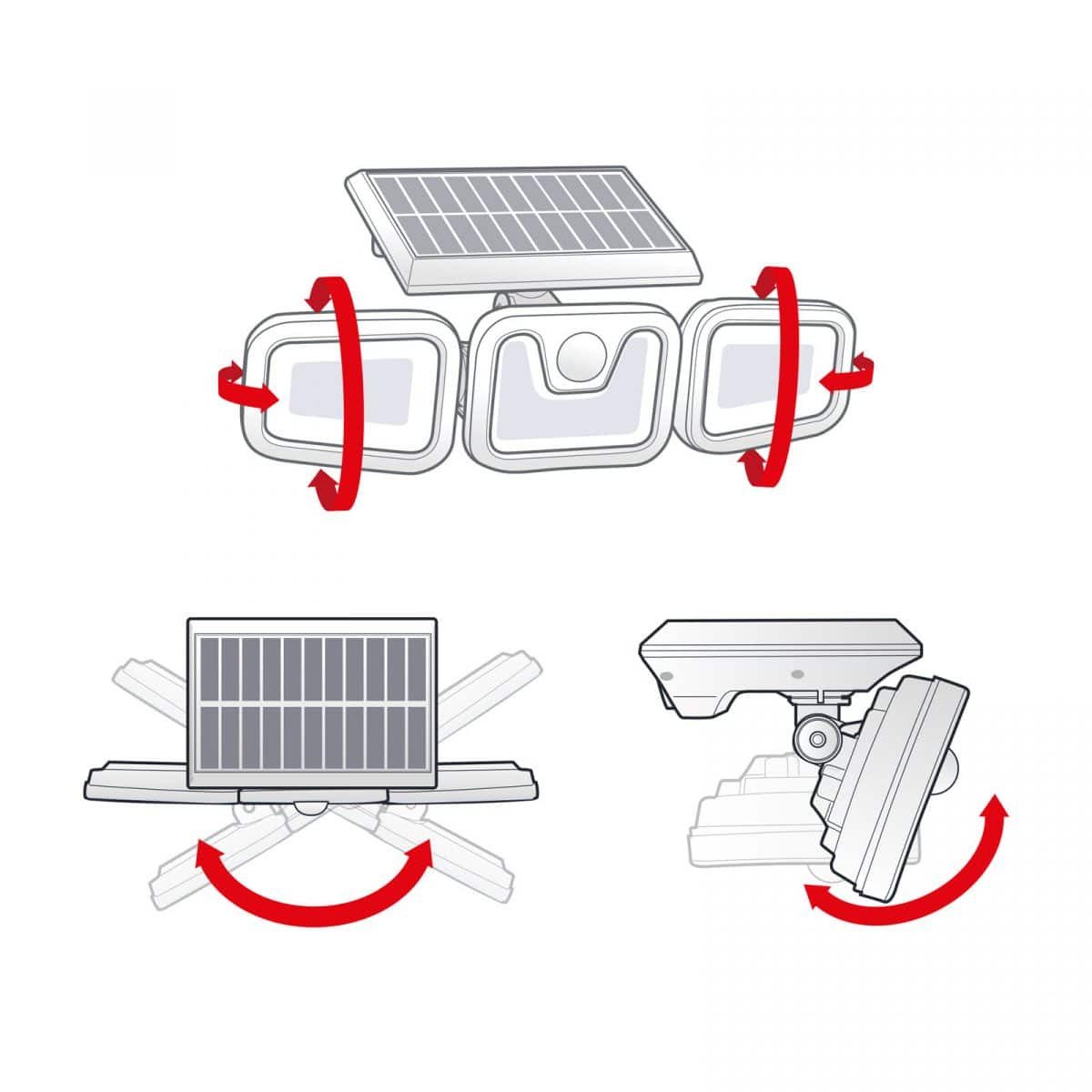 COB LED solarni reflektor 10W 600lm s senzorjem gibanja s 3 vrtljivimi glavami in 3 načini delovanja