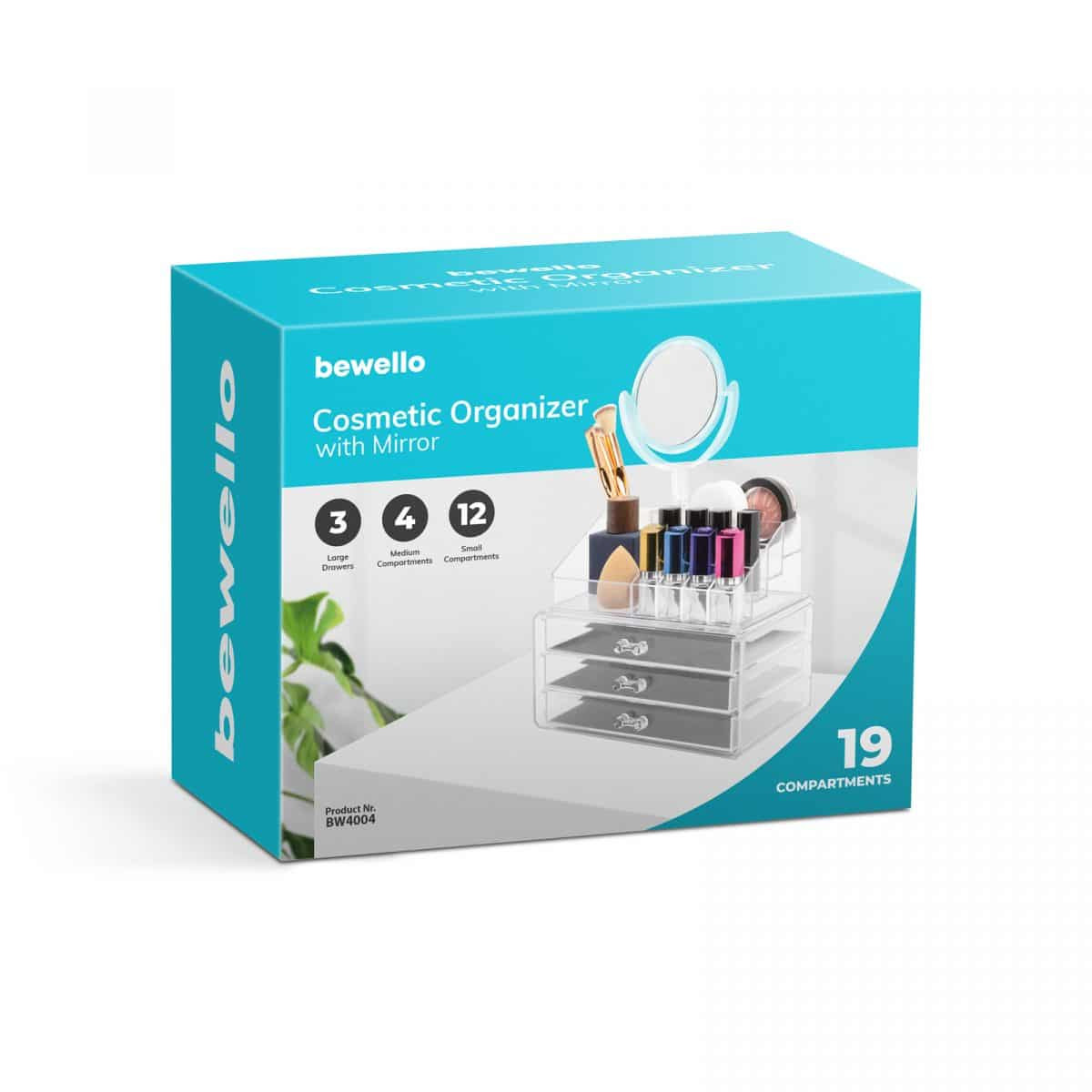 Kozmetični organizator za make-up in nakit z ogledalom 19 delni 35 cm prozoren