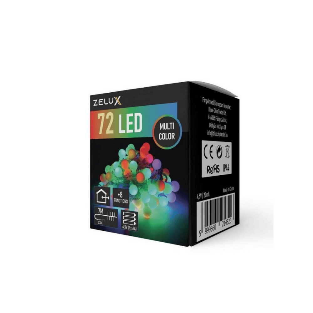 LED češnjice na baterije 72 LED 7m večbarvne RGB bel kabel