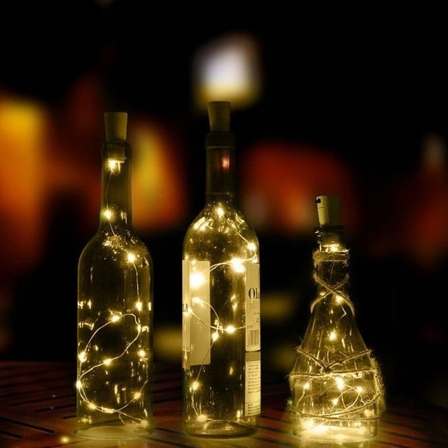 Micro LED lučke na baterije za v steklenico 20 LED toplo bele