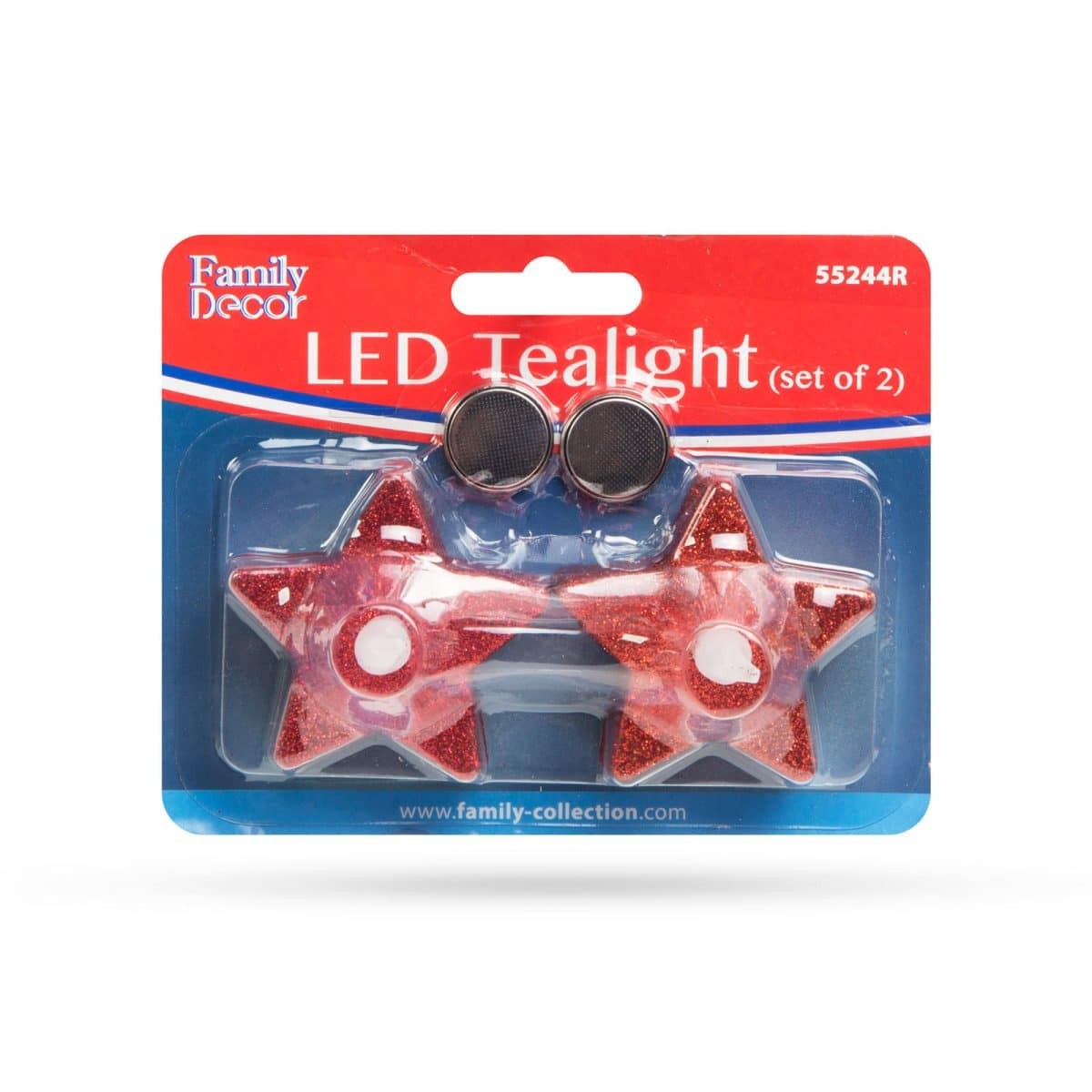 2x čajna LED svečka v obliki zvezde rdeča z bleščicami