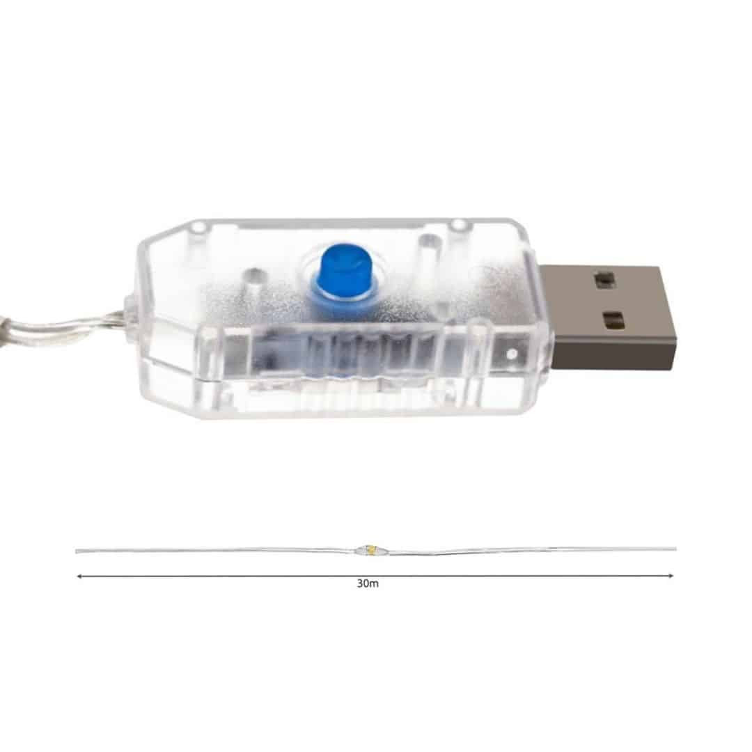 USB micro LED lučke z daljinskim upravljanjem 300 LED 30m hladno bele