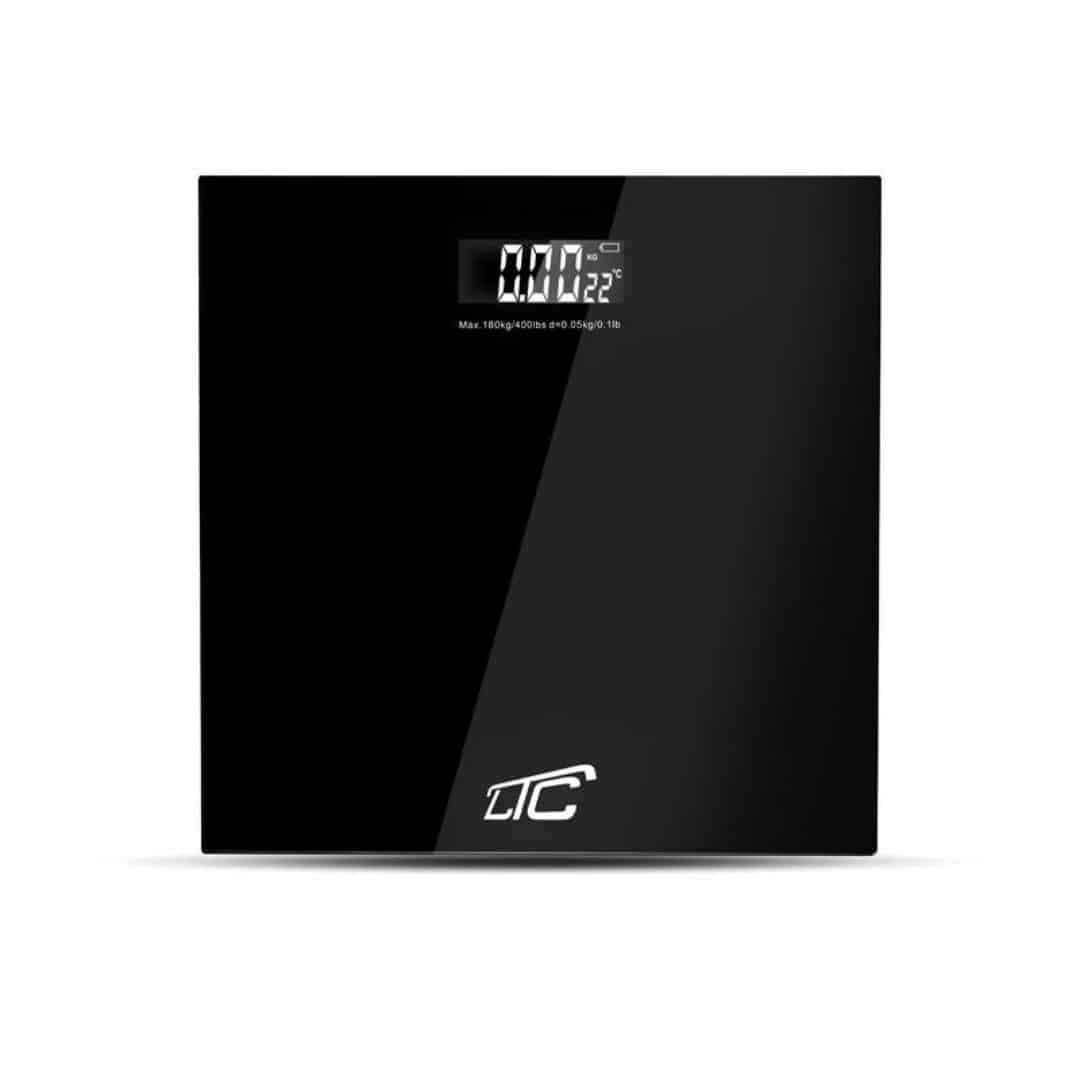 Osebna tehtnica max. 180kg 50g steklena z LCD zaslonom črna