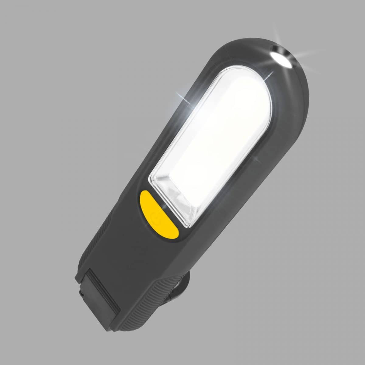 Magnetna delovna baterijska LED svetilka COB + SMD LED, z obešalnikom – s signalom v sili