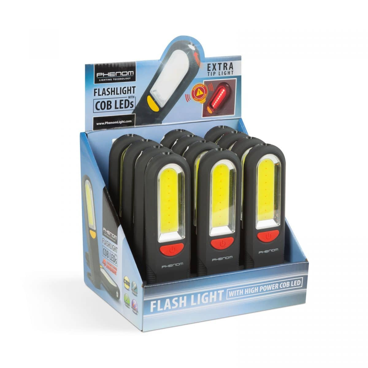 Magnetna delovna baterijska LED svetilka COB + SMD LED, z obešalnikom – s signalom v sili