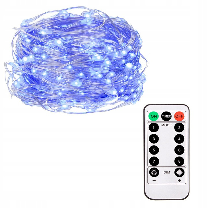 Micro LED novoletne lučke na baterije z daljincem 100 LED 10m modre 3xAA
