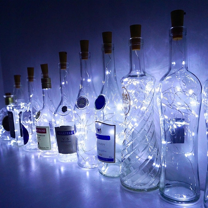 Micro LED lučke na baterije za v steklenico 20 LED hladno bele