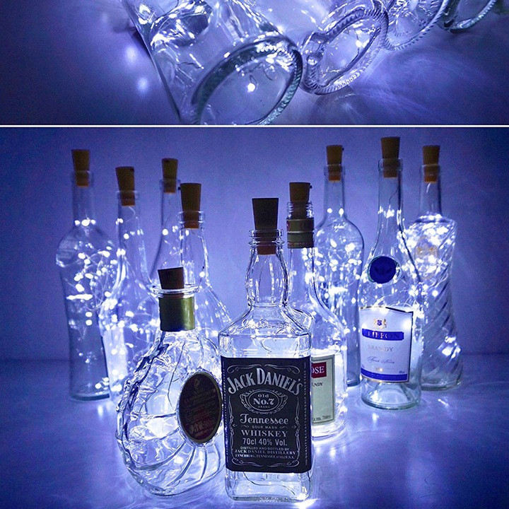 Micro LED lučke na baterije za v steklenico 20 LED hladno bele