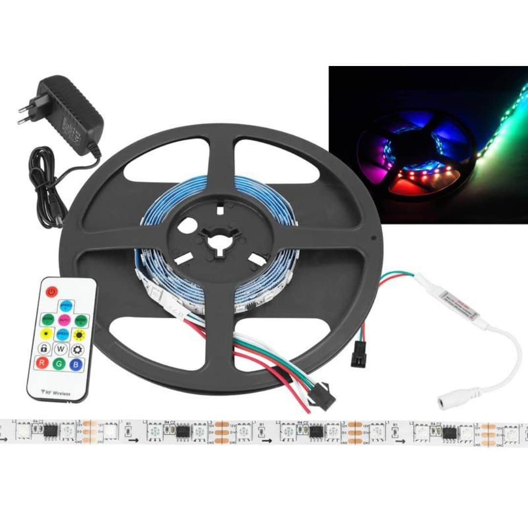 Set LED trak RGB WS2811 120 LED 2m IP20 + kontroler + pilot + napajalnik