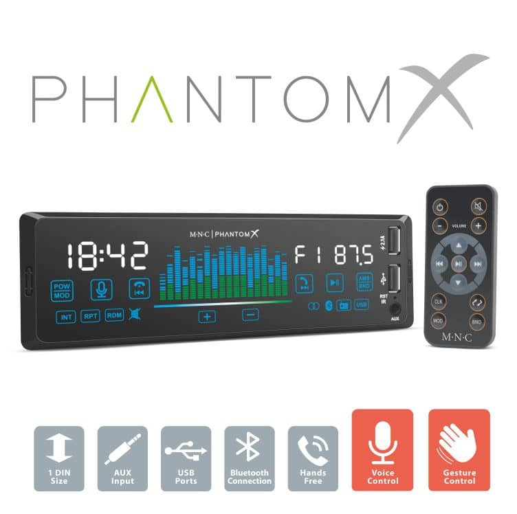Avtoradio PhantomX 1 DIN 4 x 50W bluetooth/MP3/AUX/USB z glasovnim upravljanjem ter upravljanjem s kretnjami