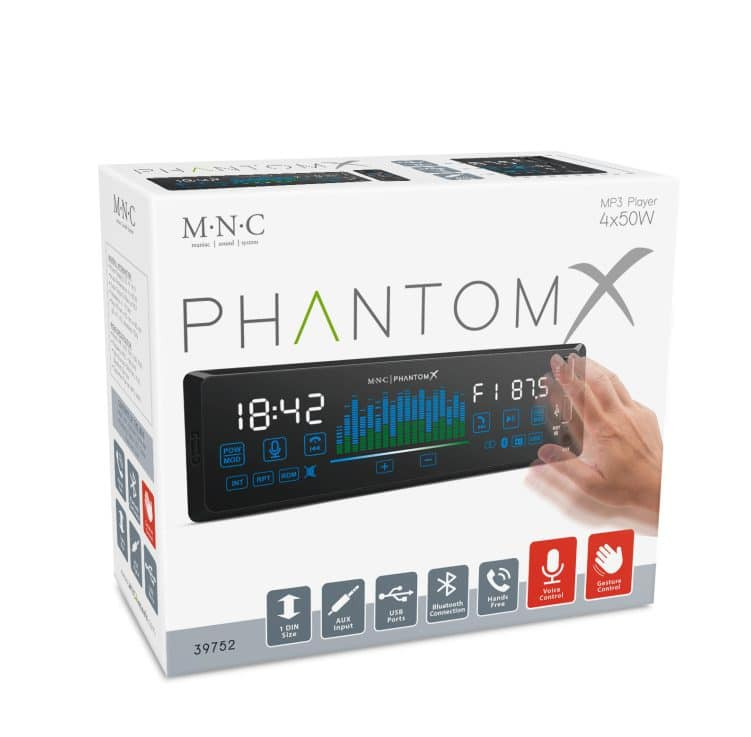 Avtoradio PhantomX 1 DIN 4 x 50W bluetooth/MP3/AUX/USB z glasovnim upravljanjem ter upravljanjem s kretnjami