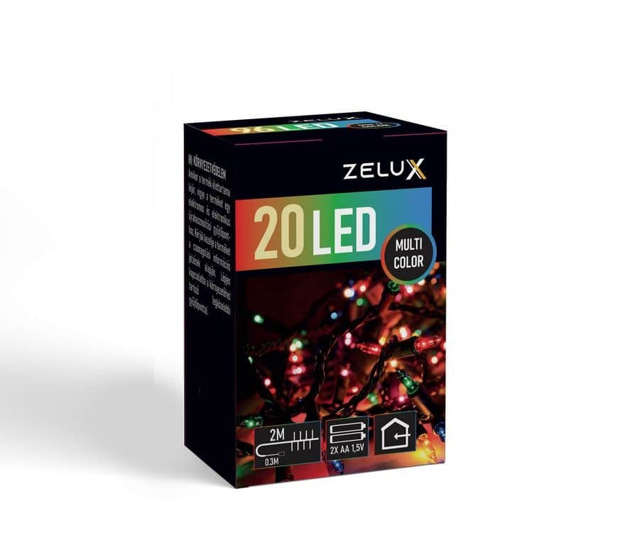 Novoletne lučke na baterije 20 LED 2m večbarvne prozoren kabel 2xAA