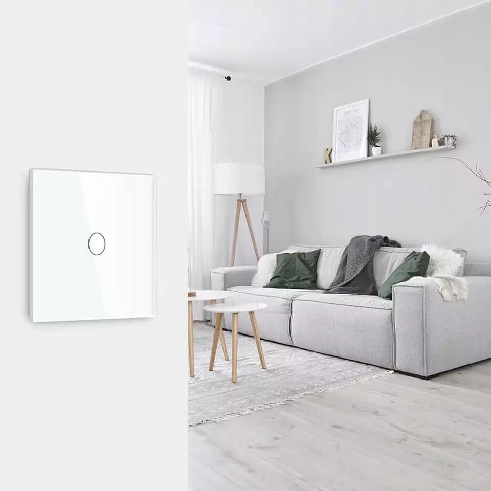 Stekleno stikalo na dotik enojno Wi-Fi Tuya belo z LED indikatorjem