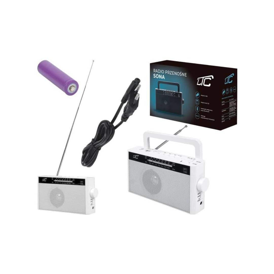 Prenosni radio s polnilno baterijo, Bluetoothom, USB, TF bele barve