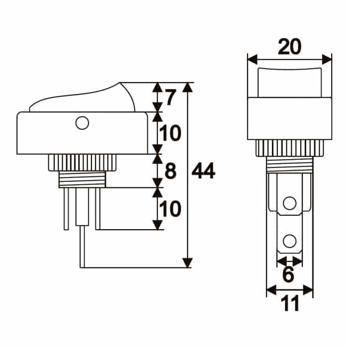 Preklopno vgradno stikalo OFF/ON 20A 12VDC rdeča osvetlitev