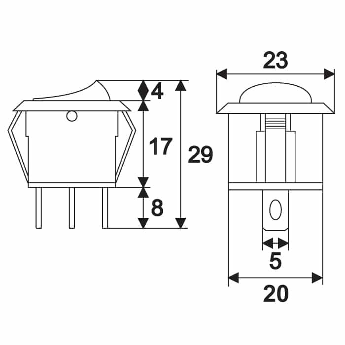 Preklopno vgradno stikalo OFF/ON 6A 250V rumena osvetlitev