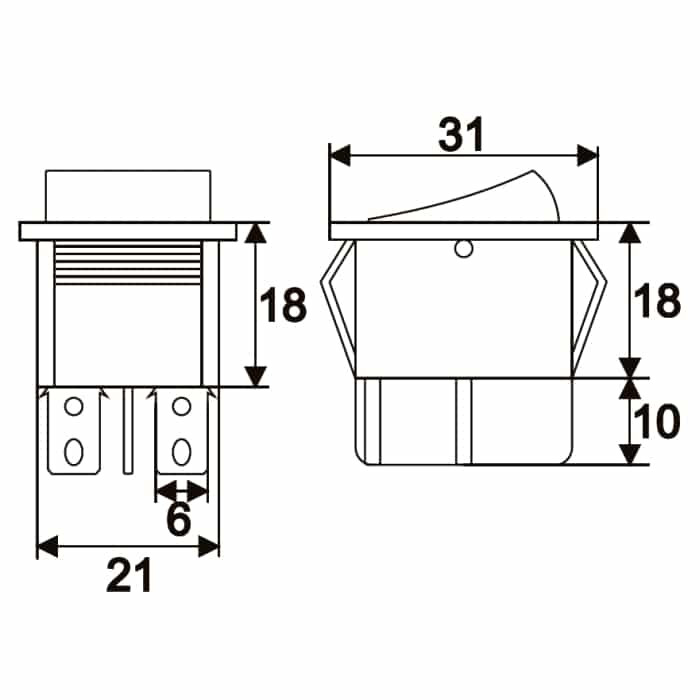 Preklopno vgradno stikalo OFF/ON 16A 250V zelena osvetlitev