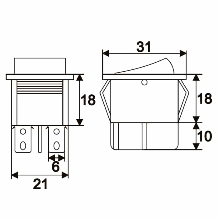 Preklopno vgradno stikalo OFF/ON 16A 250V rdeča osvetlitev