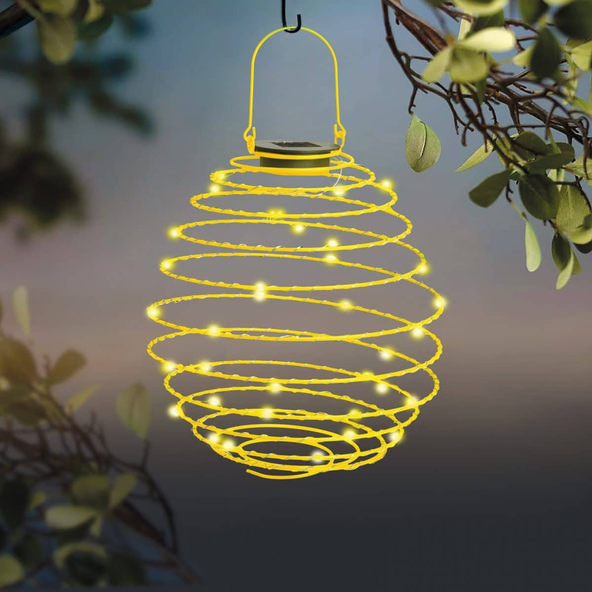 LED spiralna solarna svetilka kovinska toplo bela 22 cm rumena