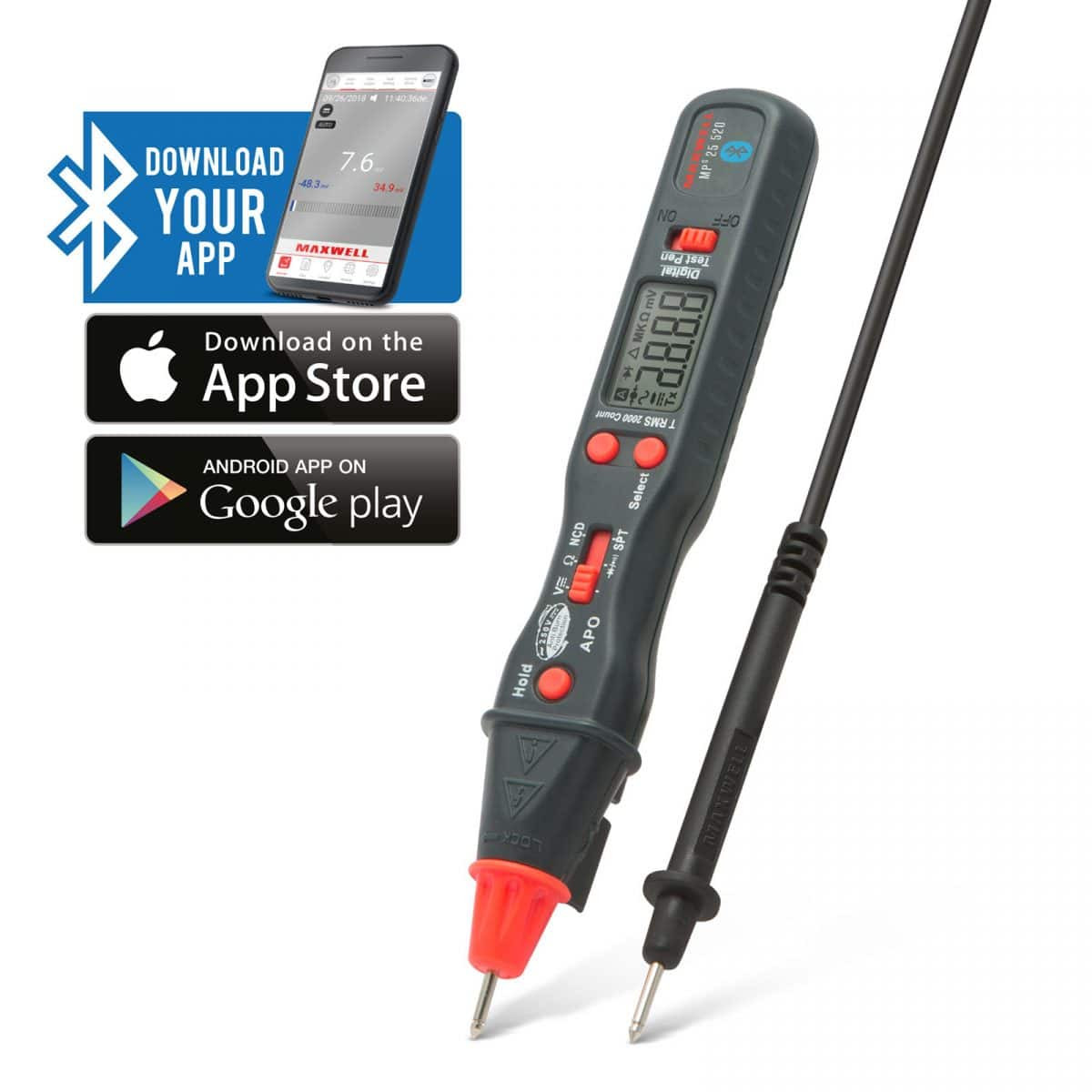 Pameten, digitalni multimeter Maxwell - oblika pisala - s povezavo Bluetooth