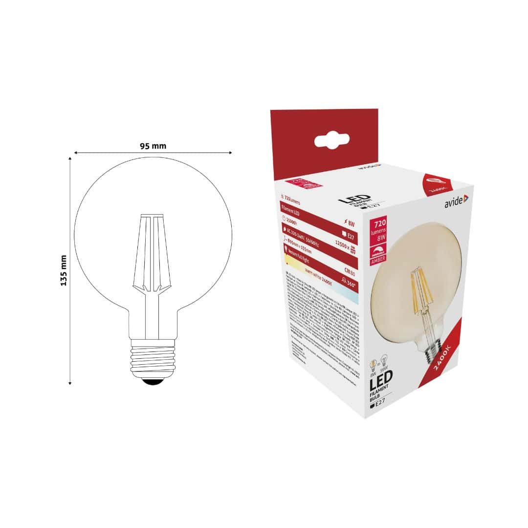 LED sijalka E27 G95 8W RETRO 2400K zatemnljiva