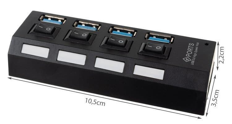 USB HUB razdelilec 3.0 4 vrata s stikali 5 GB / s 46cm črn