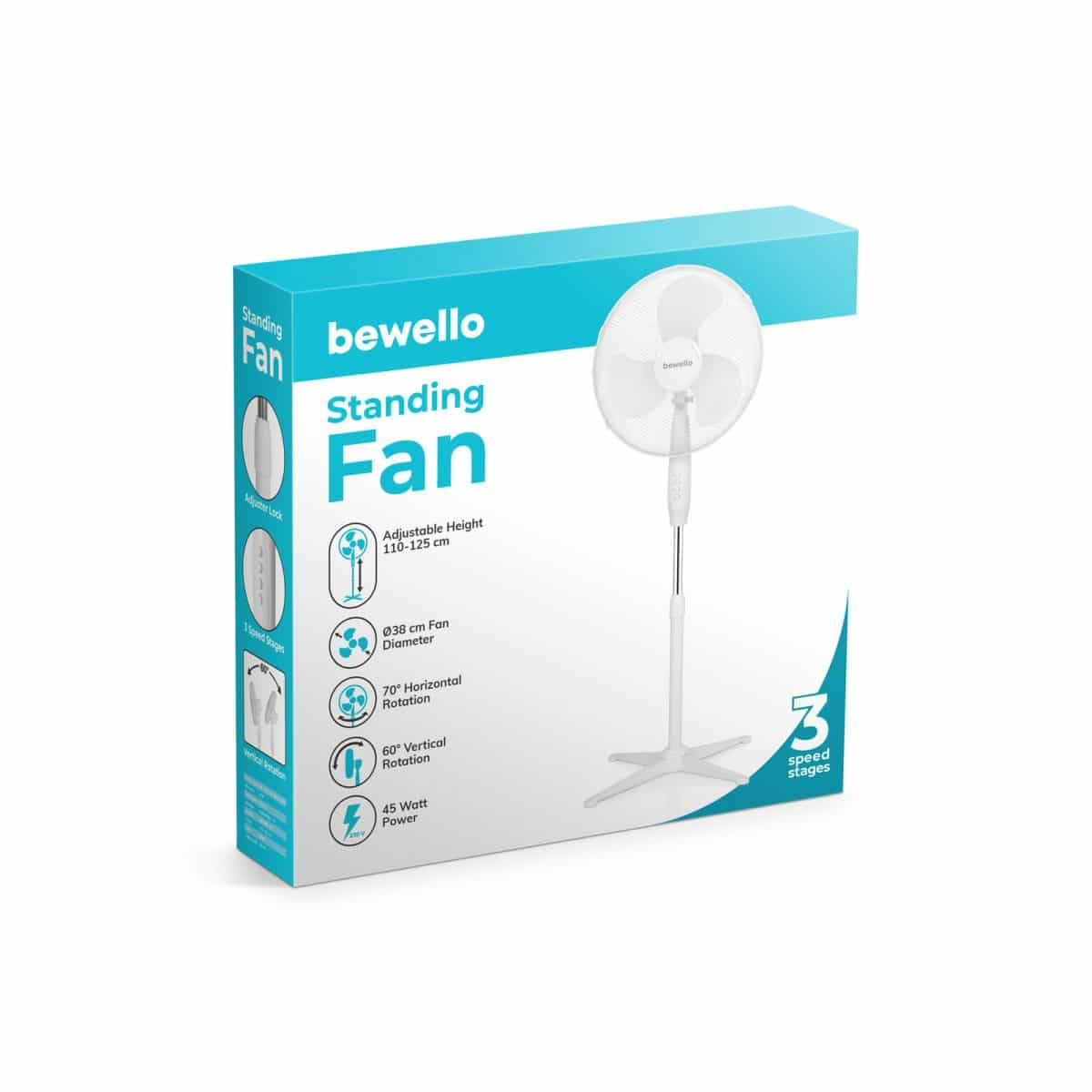 Stoječi ventilator s tremi stopnjami Ø38 cm - bel