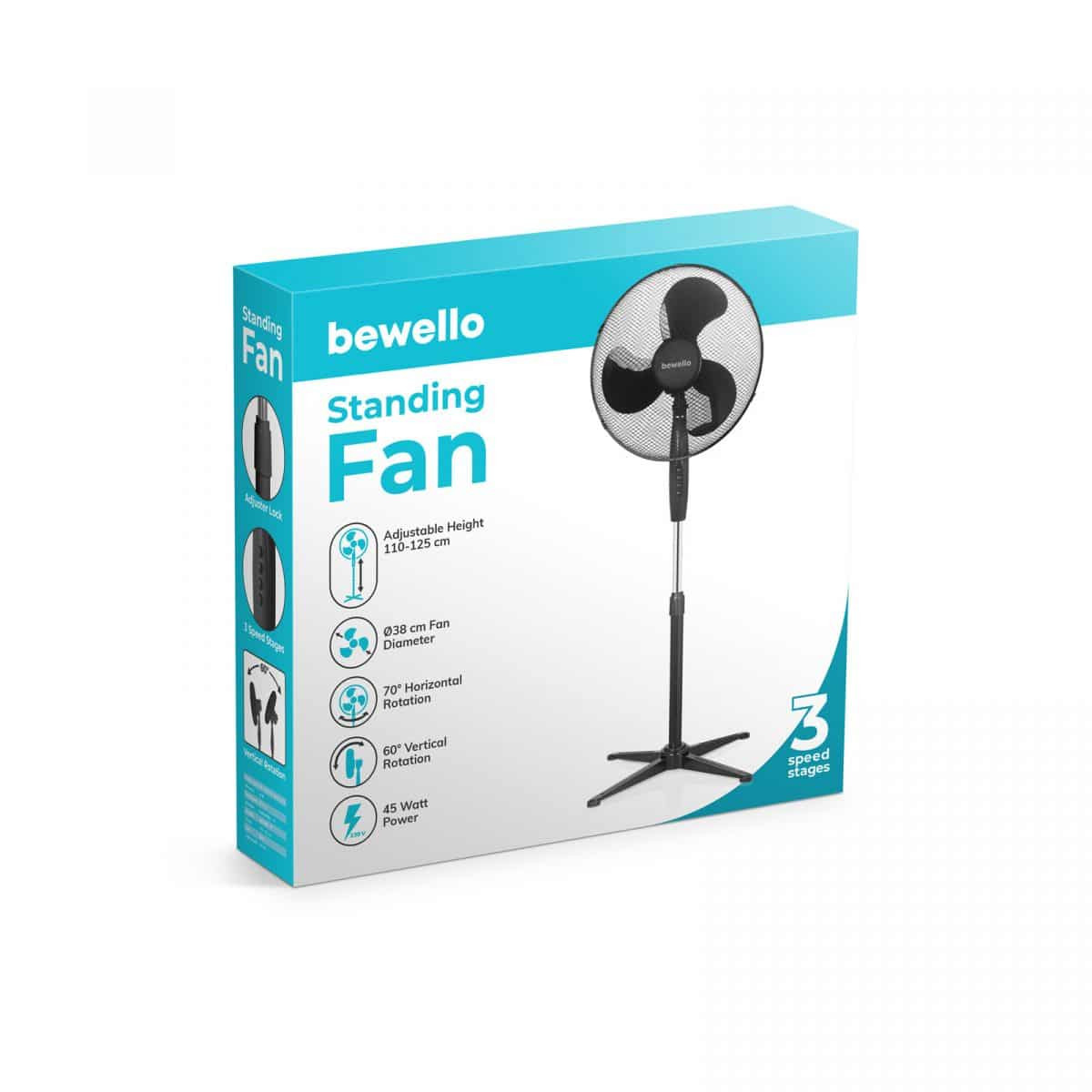 Stoječi ventilator s tremi stopnjami Ø38 cm - črn