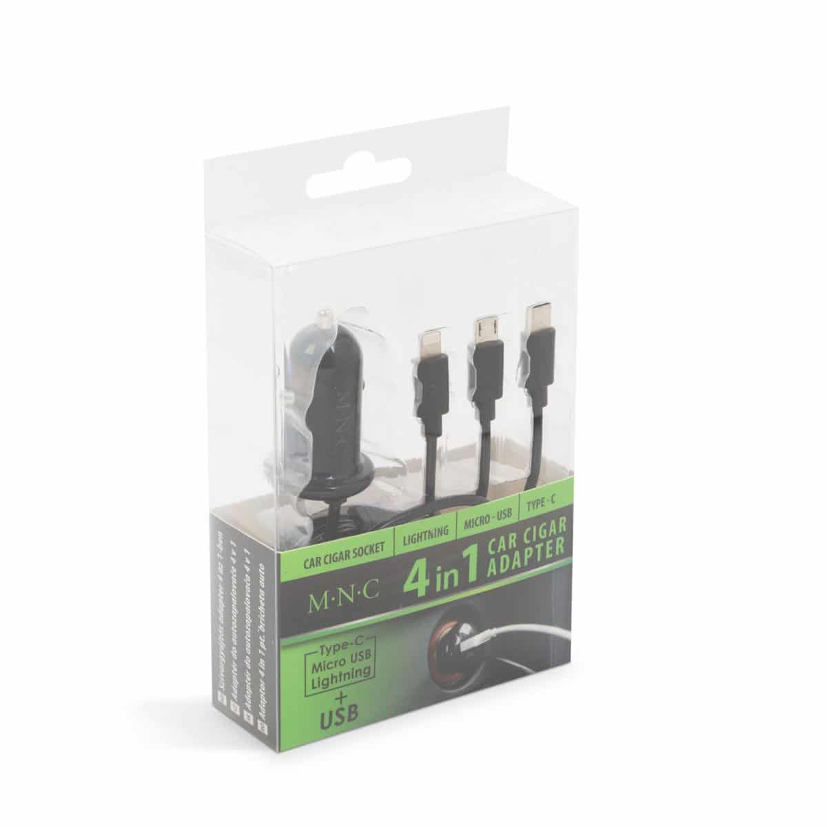 USB avto adapter 4 v 1 + USB - črn