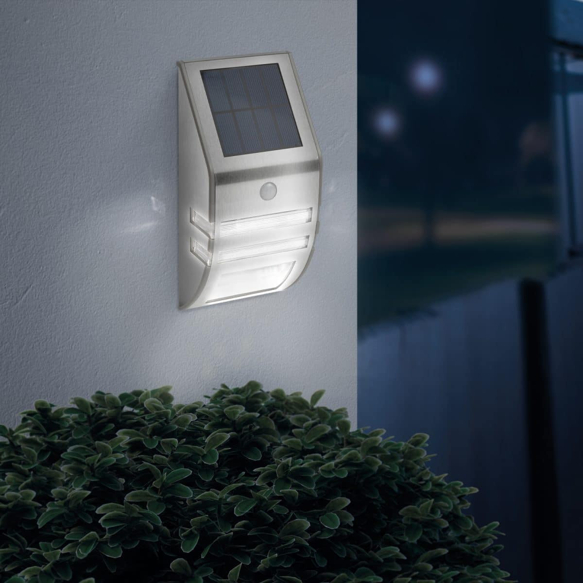 LED solarna stenska svetilka s senzorjem gibanja - hladno bela - INOX - 170 x 78 mm