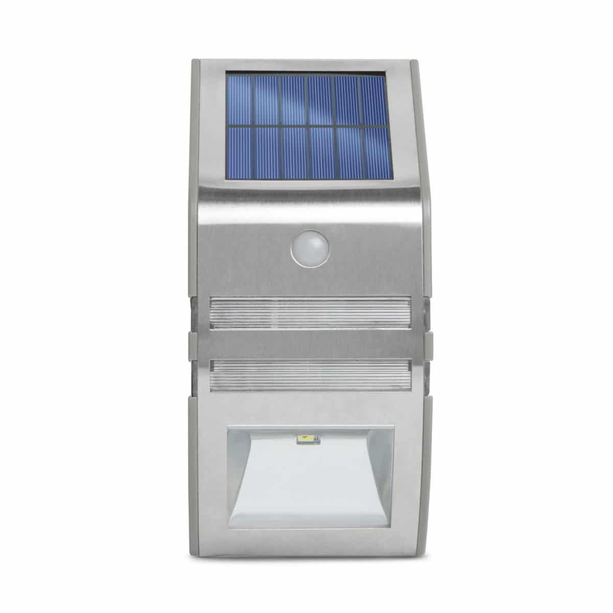 LED solarna stenska svetilka s senzorjem gibanja - hladno bela - INOX - 170 x 78 mm