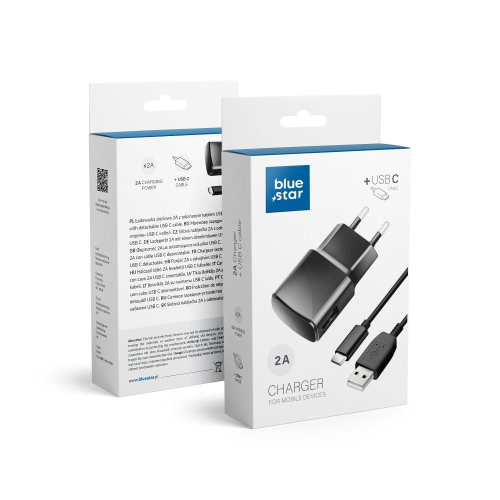 Omrežni polnilec s snemljivim kablom USB-C 2A