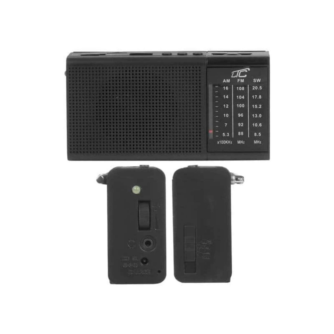 Prenosni radio s polnilno baterijo, USB, TF, AUX, mini LED svetilko in baterijo črne barve