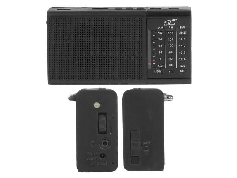 Prenosni radio s polnilno baterijo, USB, TF, AUX, mini LED svetilko in baterijo črne barve