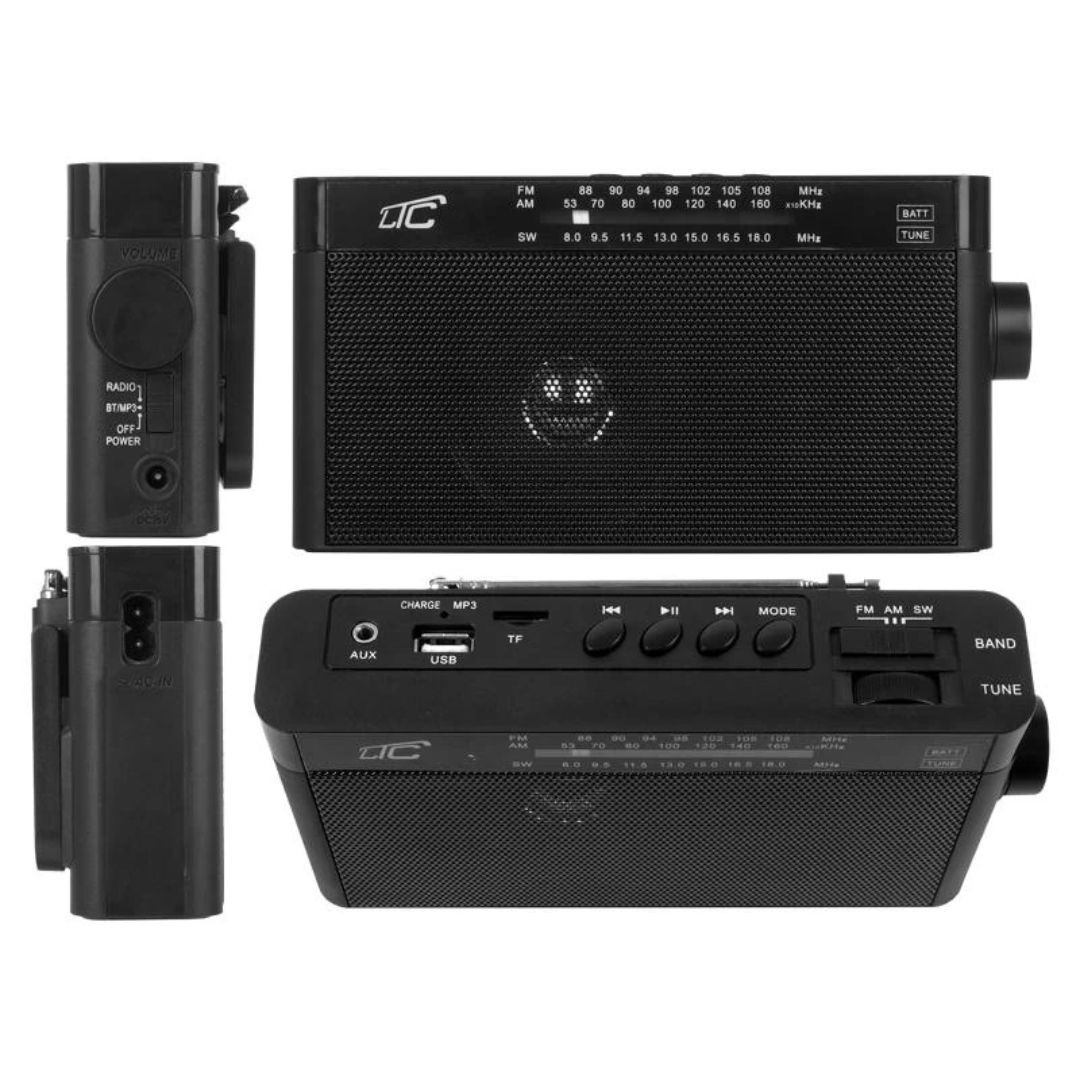 Prenosni radio s polnilno baterijo, Bluetoothom, USB, TF, črne barve