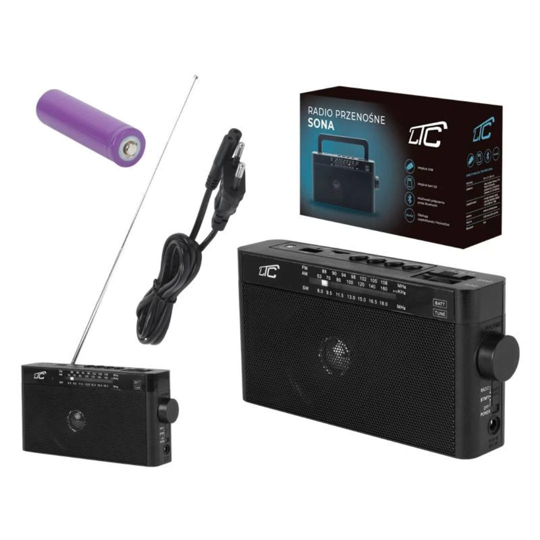 Prenosni radio s polnilno baterijo, Bluetoothom, USB, TF, črne barve