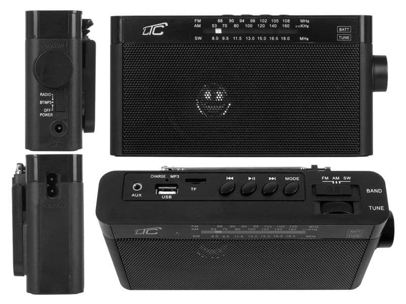 Prenosni radio s polnilno baterijo, Bluetoothom, USB, TF, črne barve