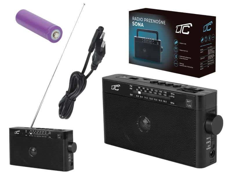 Prenosni radio s polnilno baterijo, Bluetoothom, USB, TF, črne barve