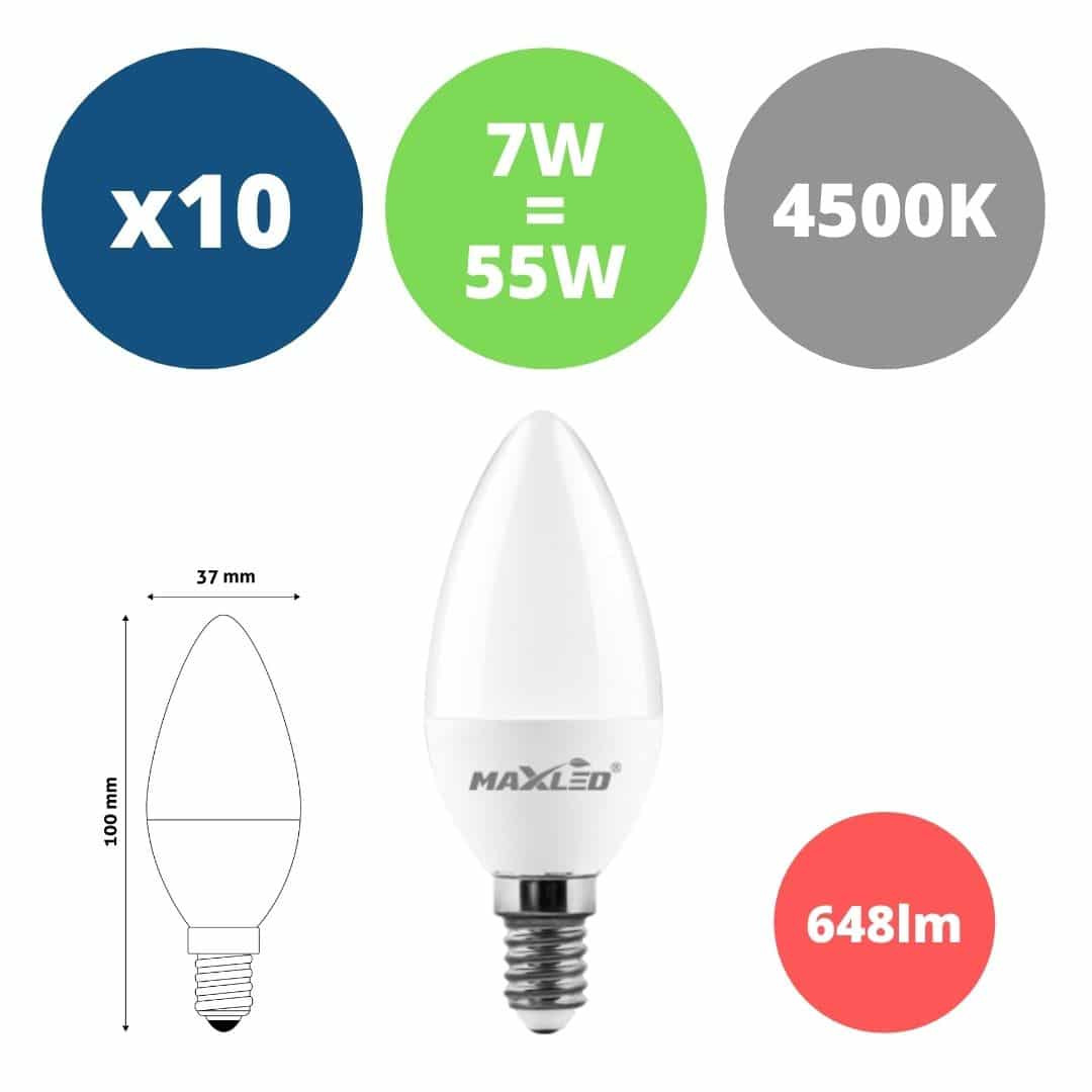 10x LED žarnica – sijalka E14 C30 7W (55W) nevtralno bela 4500K