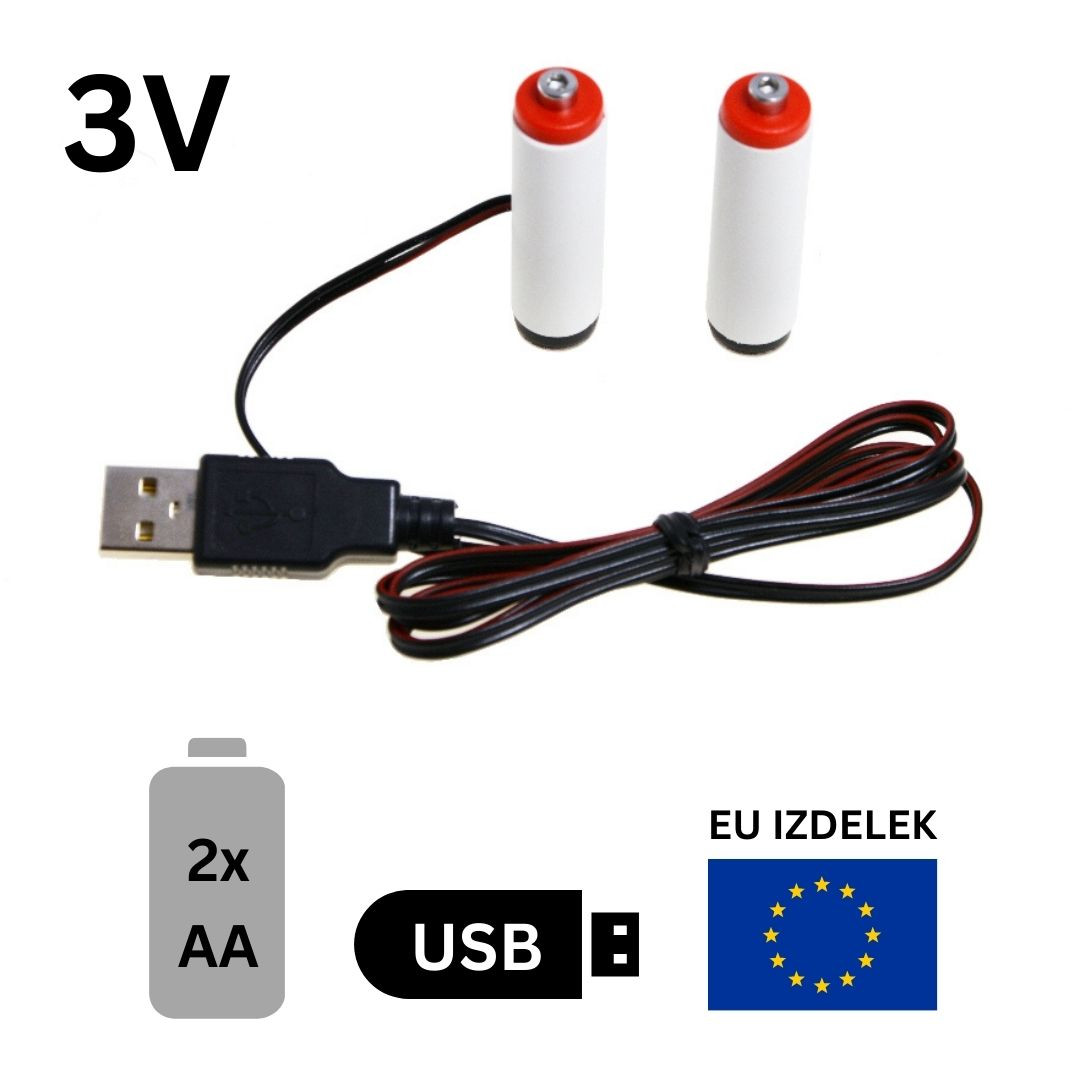 USB nadomestek baterij 2xAA 2R6 3V 500mA + USB napajalnik