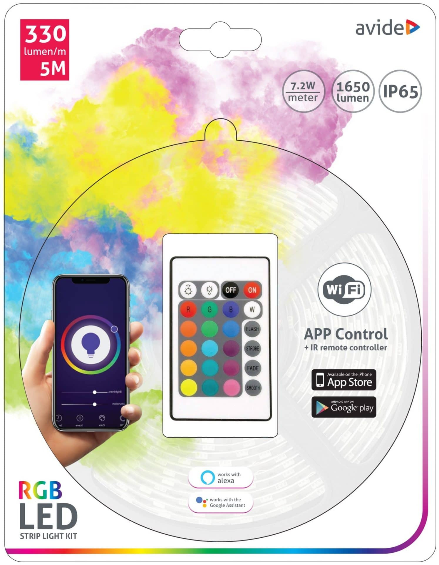 Komplet RGB Wi-Fi LED trak 12V 7.2W/m 30 LED/m 1650 lm IP65 5m + kontroler + napajalnik