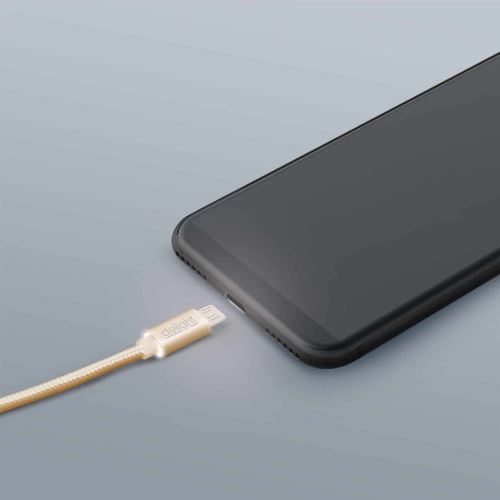 Podatkovni kabel - MicroUSB - z LED lučko - zlat - 1 m