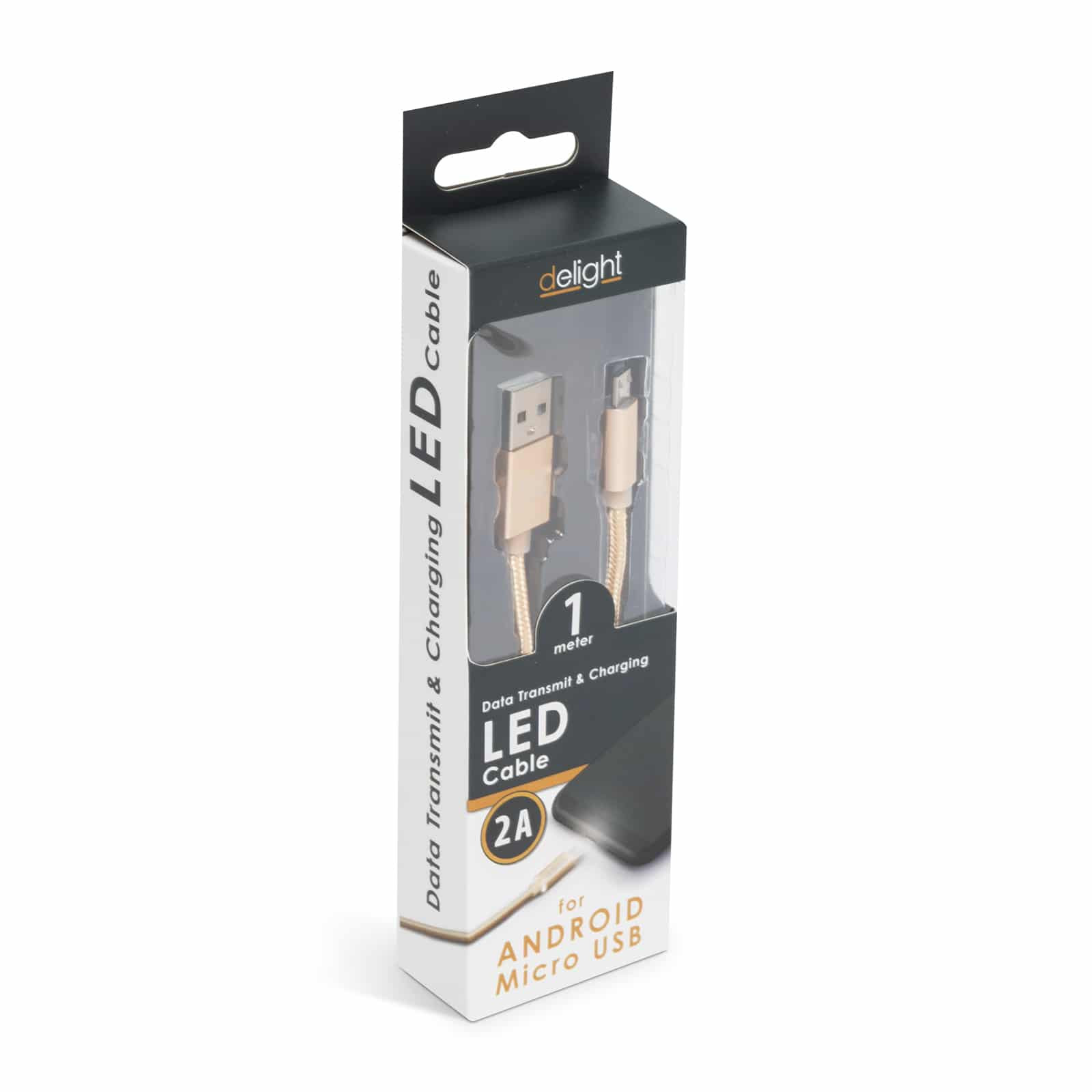 Podatkovni kabel - MicroUSB - z LED lučko - zlat - 1 m