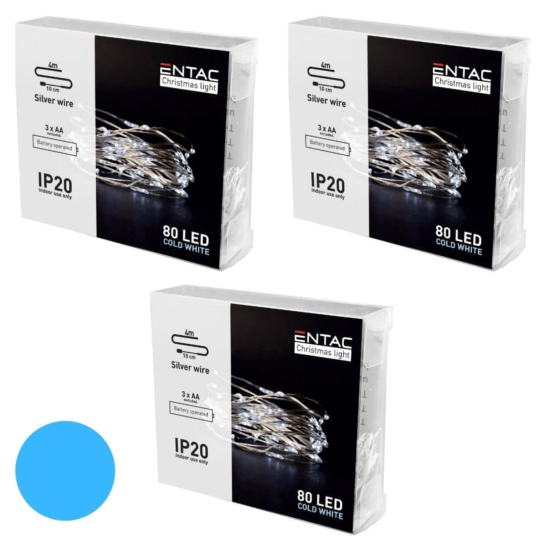 3x 4m 80 LED božično - novoletne micro LED lučke na baterije 3xAA hladno bele